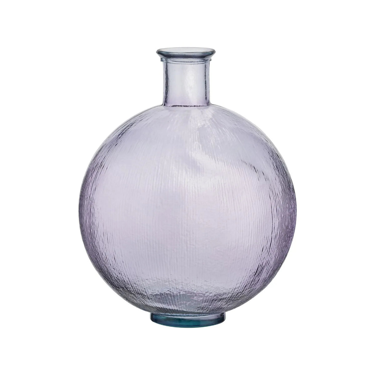 Lilac Recycled Glass Ribbed Vase with Bulbous Shape & Narrow Neck – Large Floor Standing Vase 42x34x34cm – Front Product View | Click Style