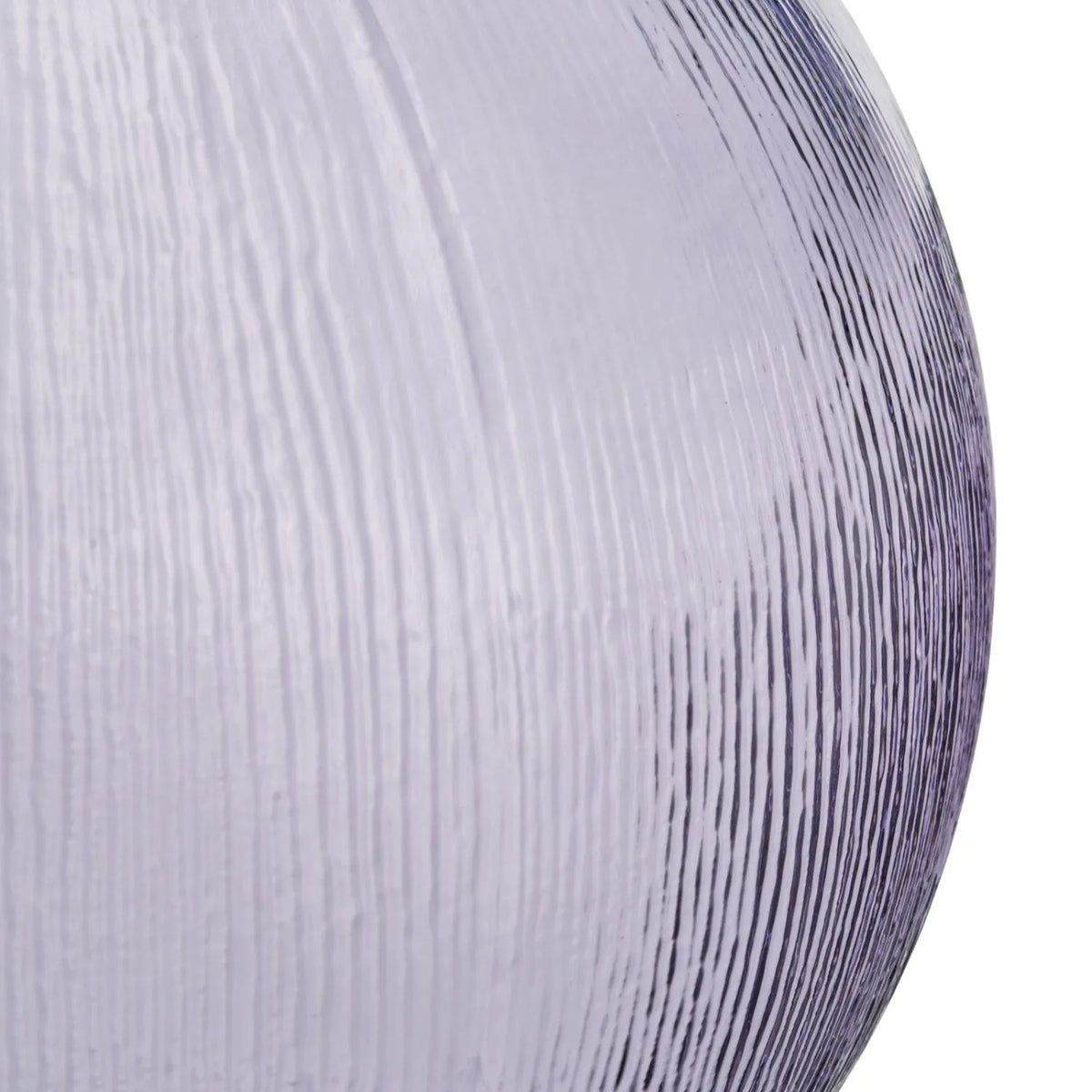Lilac Recycled Glass Ribbed Vase with Bulbous Shape & Narrow Neck – Large Floor Standing Vase 42x34x34cm – Ribbed Glass Side Detail | Click Style
