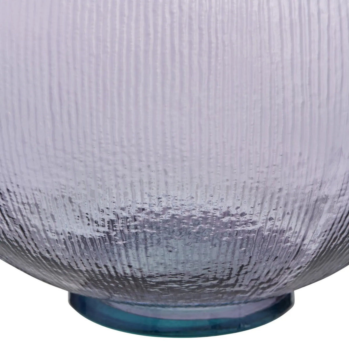 Lilac Recycled Glass Ribbed Vase with Bulbous Shape & Narrow Neck – Large Floor Standing Vase 42x34x34cm – Ribbed Glass Base Close-Up | Click Style