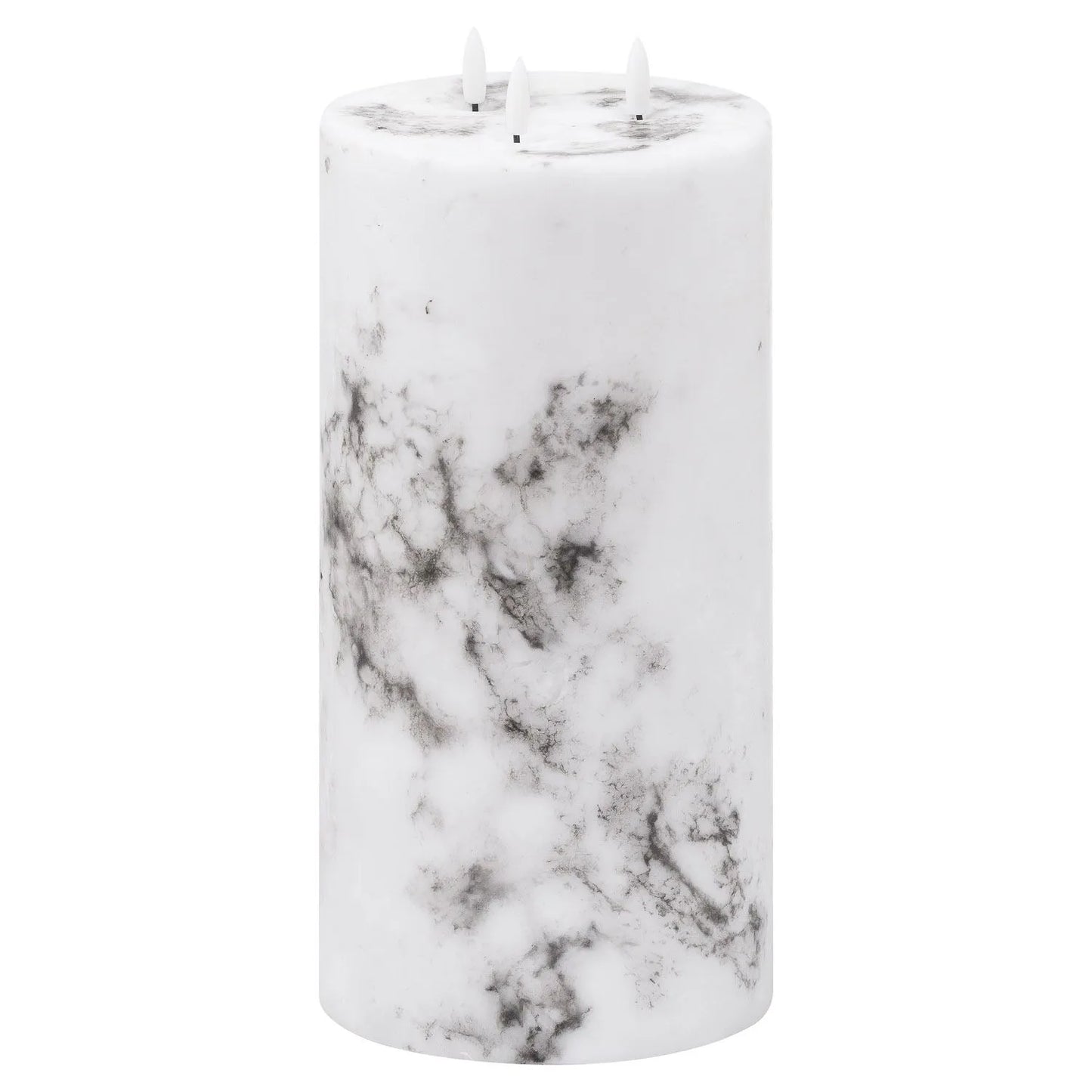 Marble-Effect LED 3 Wick Pillar Candle with Flickering Flame, Real Wax, Batteries Included with Built-In Timer 30x15cm | Click Style