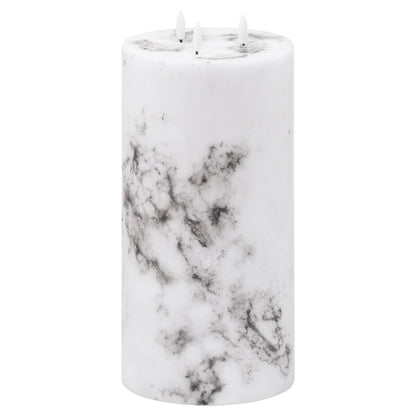 Marble-Effect LED 3 Wick Pillar Candle with Flickering Flame, Real Wax, Batteries Included with Built-In Timer 30x15cm | Click Style