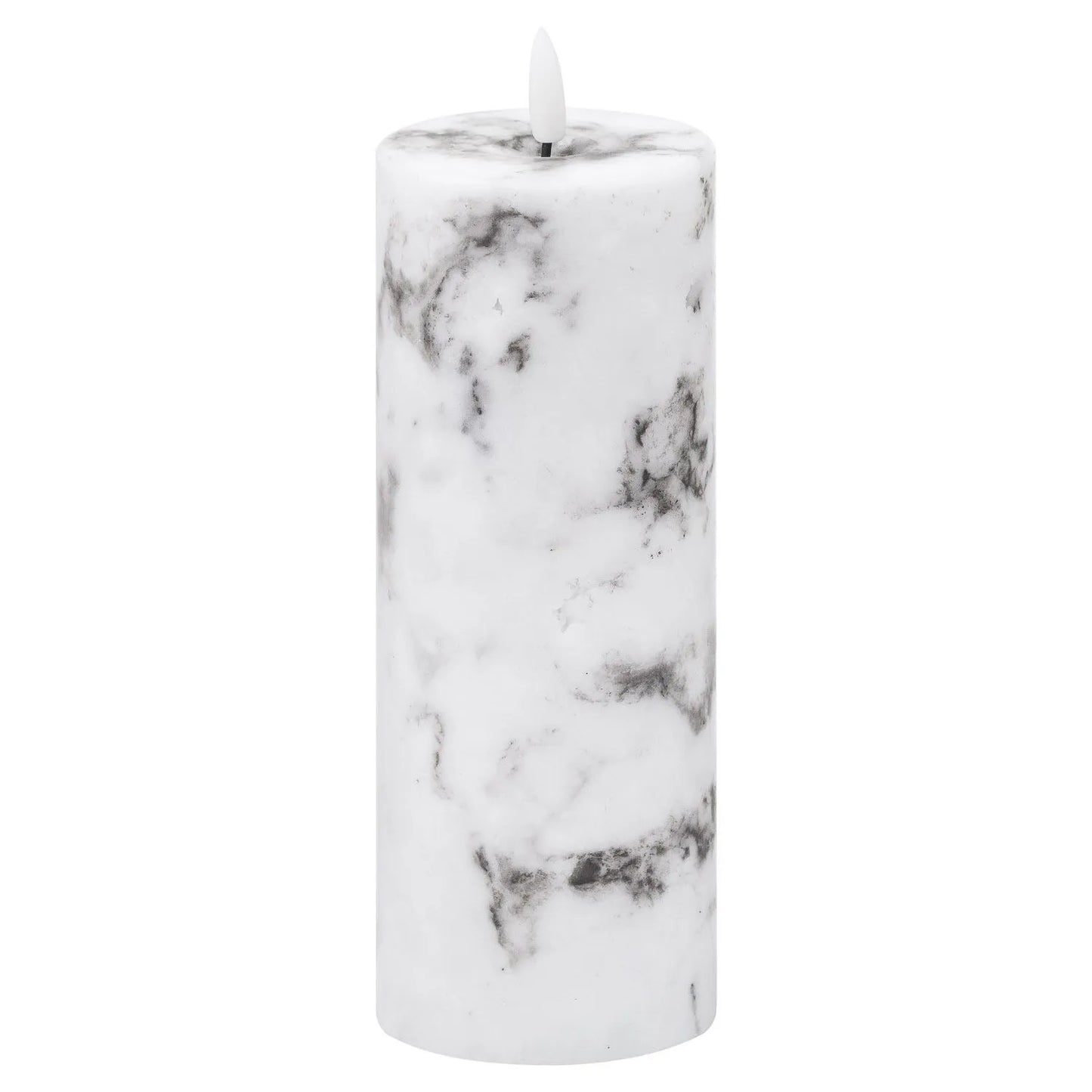 Marble-Effect LED Pillar Candle with Flickering Flame, Real Wax, Batteries Included with Built-In Timer 20x7.5cm | Click Style