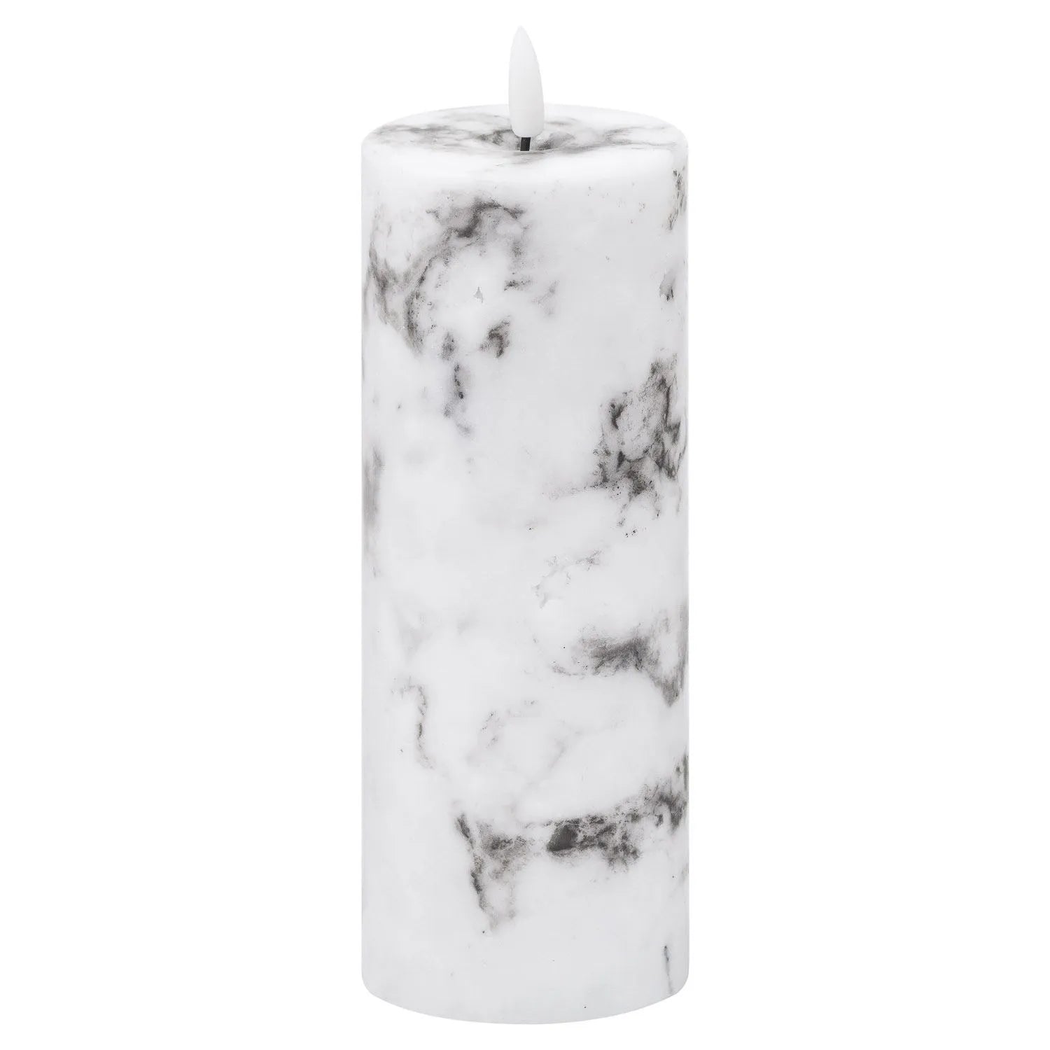 Marble-Effect LED Pillar Candle with Flickering Flame, Real Wax, Batteries Included with Built-In Timer 20x7.5cm | Click Style