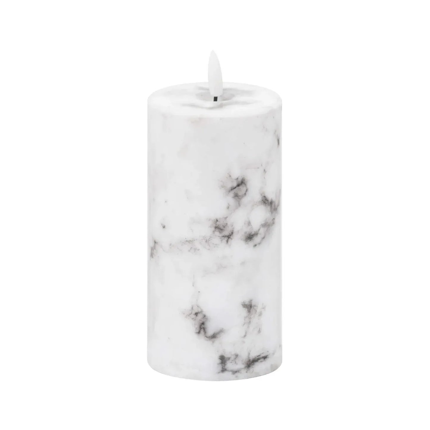 Marble-Effect LED Pillar Candle with Flickering Flame, Real Wax, Batteries Included with Built-In Timer 15x7.5cm | Click Style