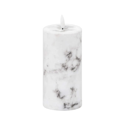 Marble-Effect LED Pillar Candle with Flickering Flame, Real Wax, Batteries Included with Built-In Timer 15x7.5cm | Click Style
