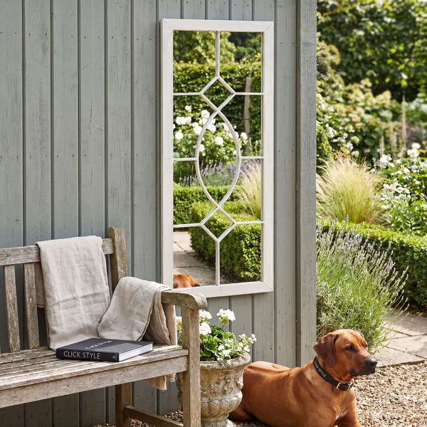 Marlow Large Rectangular White Metal Garden Window Mirror
