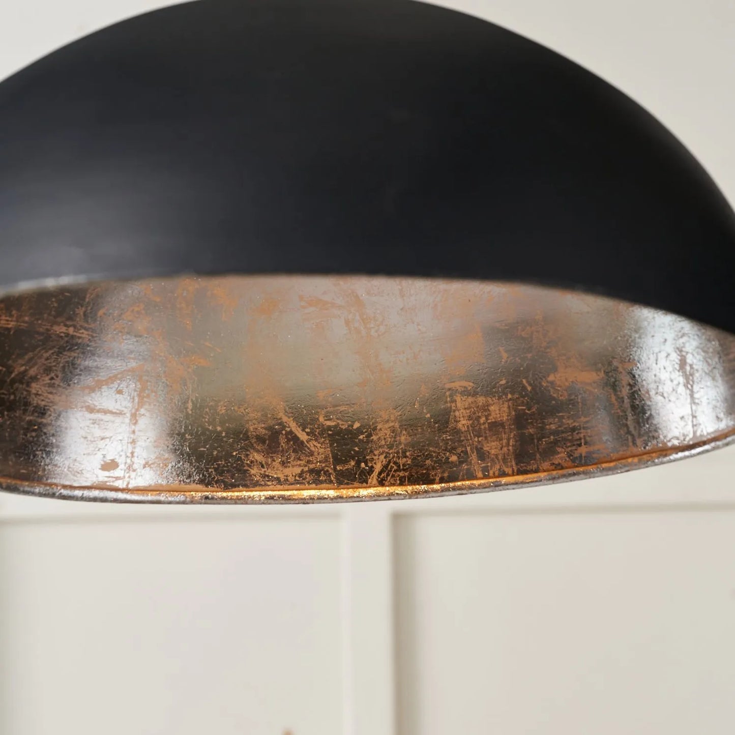 Matt Black And Silver Leaf Large Domed Metal Industrial Pendant Light With Black Fabric Cable Adjustable Hanging Ceiling Light 132x62x62cm | Click Style