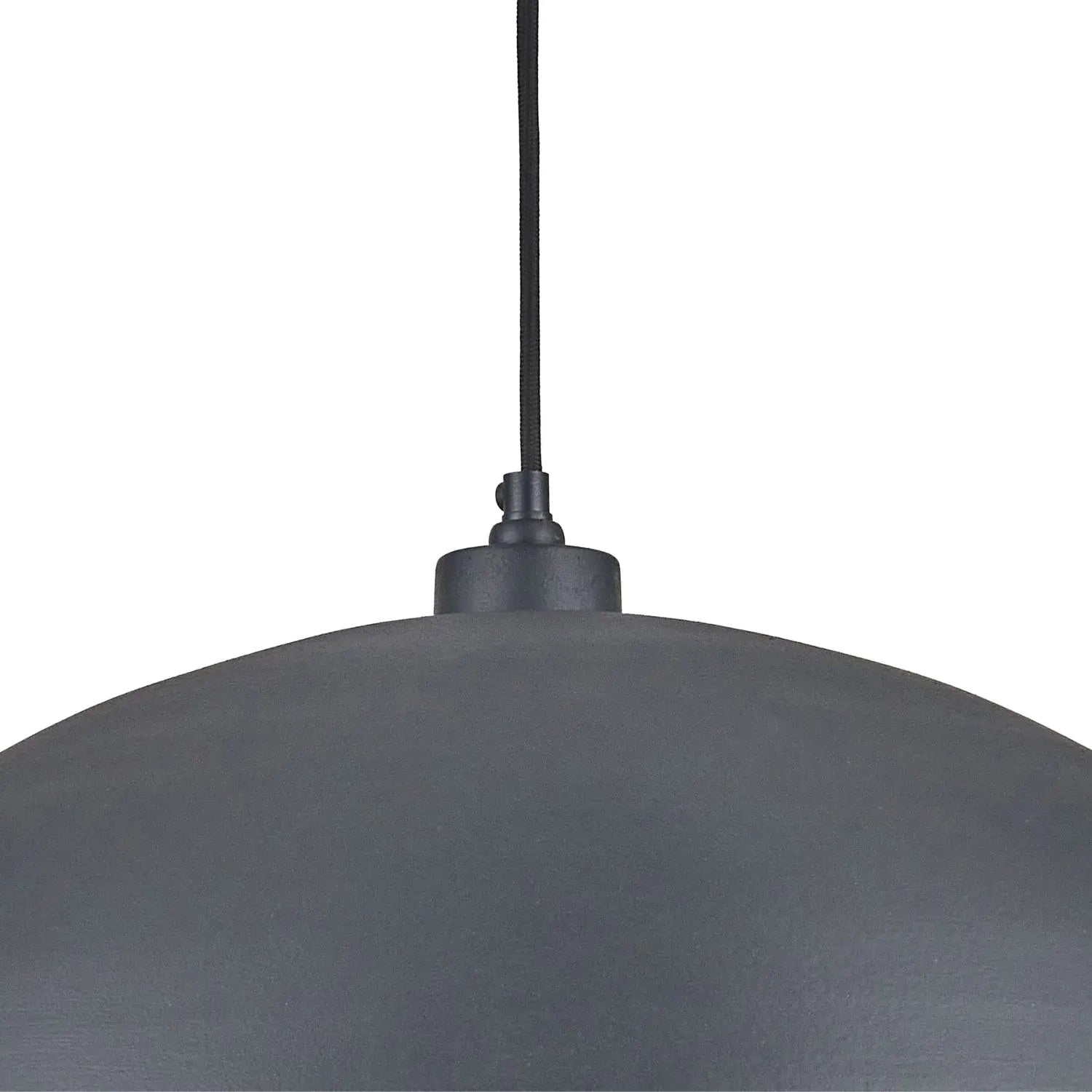Matt Black And Silver Leaf Large Domed Metal Industrial Pendant Light With Black Fabric Cable Adjustable Hanging Ceiling Light 132x62x62cm | Click Style
