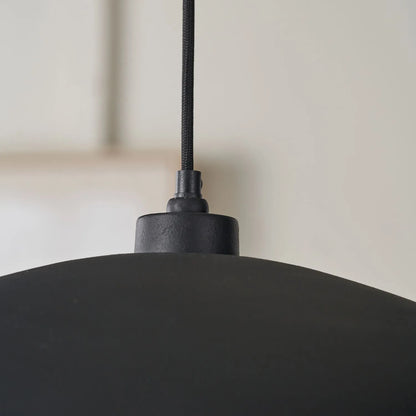 Matt Black And Silver Leaf Large Domed Metal Industrial Pendant Light With Black Fabric Cable Adjustable Hanging Ceiling Light 132x62x62cm | Click Style