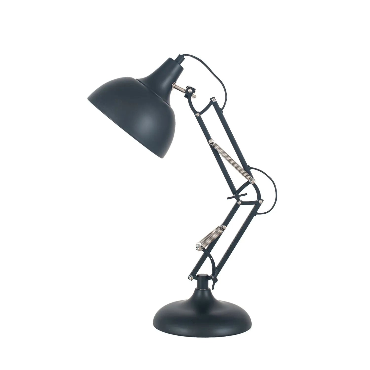 Matt Black Architect Task Lamp – Adjustable Desk Light with Metal Arm & Tilting Shade 55x19cm - Click Style