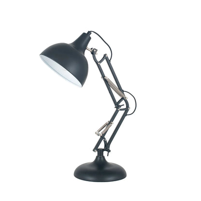 Matt Black Architect Task Lamp – Adjustable Desk Light with Metal Arm & Tilting Shade 55x19cm - Click Style