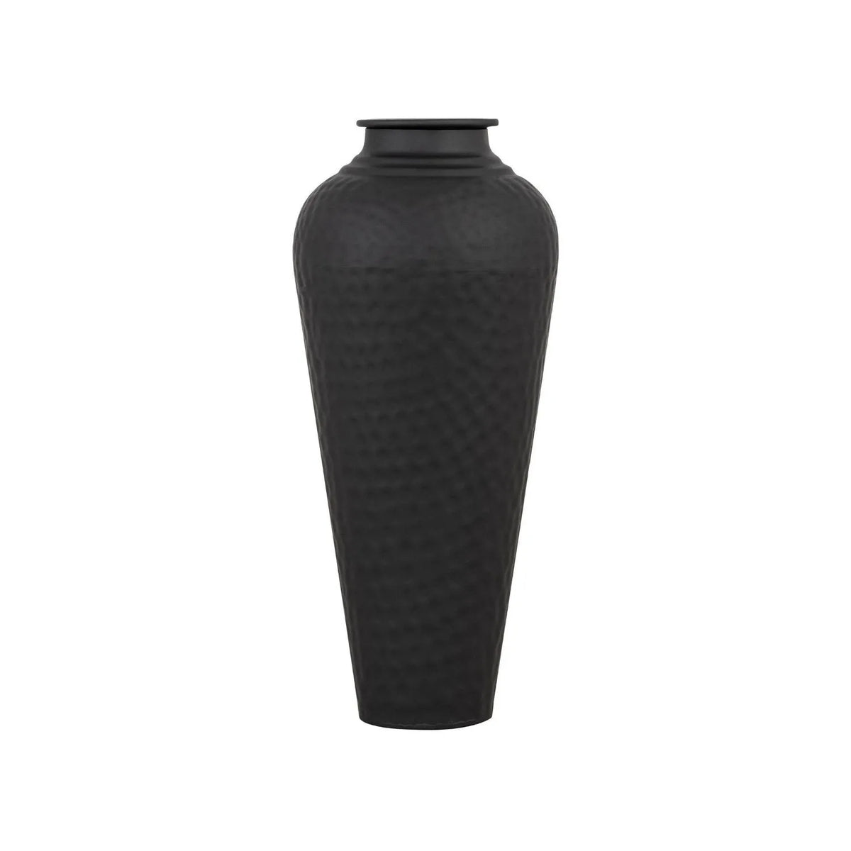 Matt Black Hammered Metal Floor Standing Vase with Removable Lid – Tapered Decorative Vase 41x20x20cm – Full Front View Showing Hammered Metal Texture | Click Style