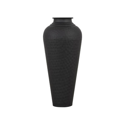 Matt Black Hammered Metal Floor Standing Vase with Removable Lid – Tapered Decorative Vase 41x20x20cm – Full Front View Showing Hammered Metal Texture | Click Style