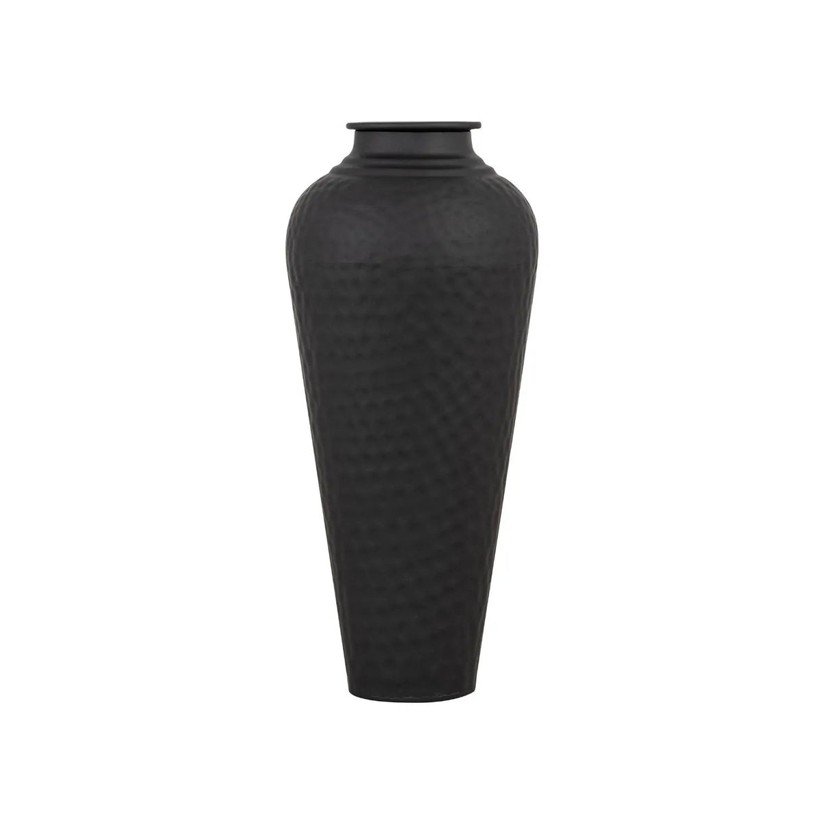 Matt Black Hammered Metal Floor Standing Vase with Removable Lid – Tapered Decorative Vase 41x20x20cm – Full Product View Showing Tapered Shape | Click Style