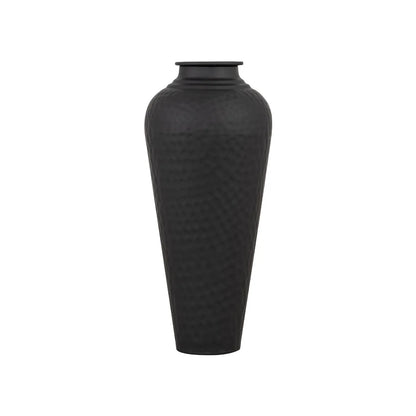 Matt Black Hammered Metal Floor Standing Vase with Removable Lid – Tapered Decorative Vase 41x20x20cm – Full Product View Showing Tapered Shape | Click Style