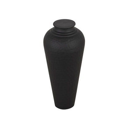 Matt Black Hammered Metal Floor Standing Vase with Removable Lid – Tapered Decorative Vase 41x20x20cm – Angled Product View Showing Removable Lid | Click Style