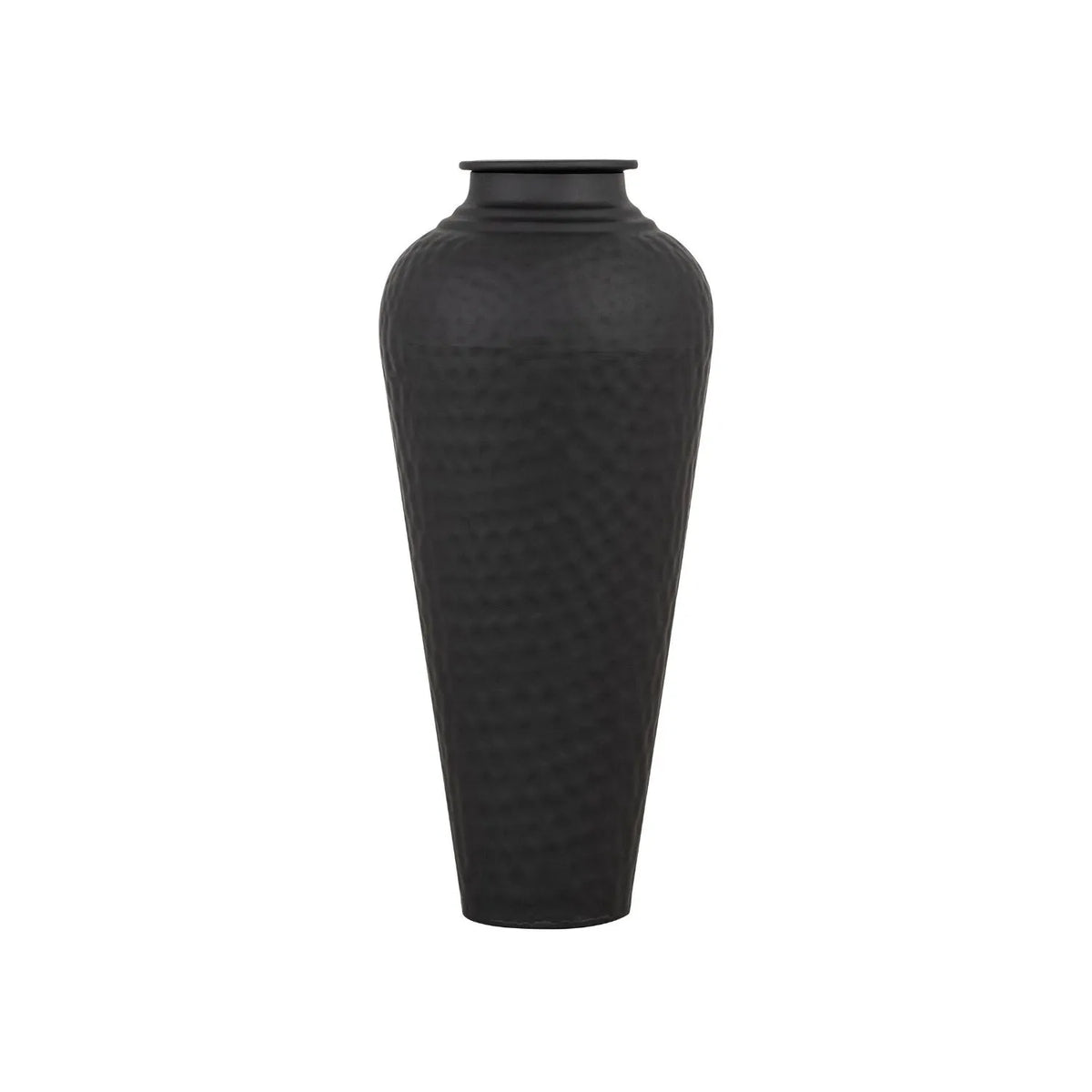 Matt Black Hammered Metal Floor Standing Vase with Removable Lid – Tapered Decorative Vase 41x20x20cm – Full Front Product View | Click Style