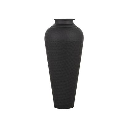 Matt Black Hammered Metal Floor Standing Vase with Removable Lid – Tapered Decorative Vase 41x20x20cm – Full Front Product View | Click Style