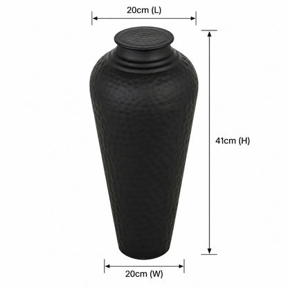 Matt Black Hammered Metal Floor Standing Vase with Removable Lid – Tapered Decorative Vase 41x20x20cm – Dimensions Diagram | Click Style