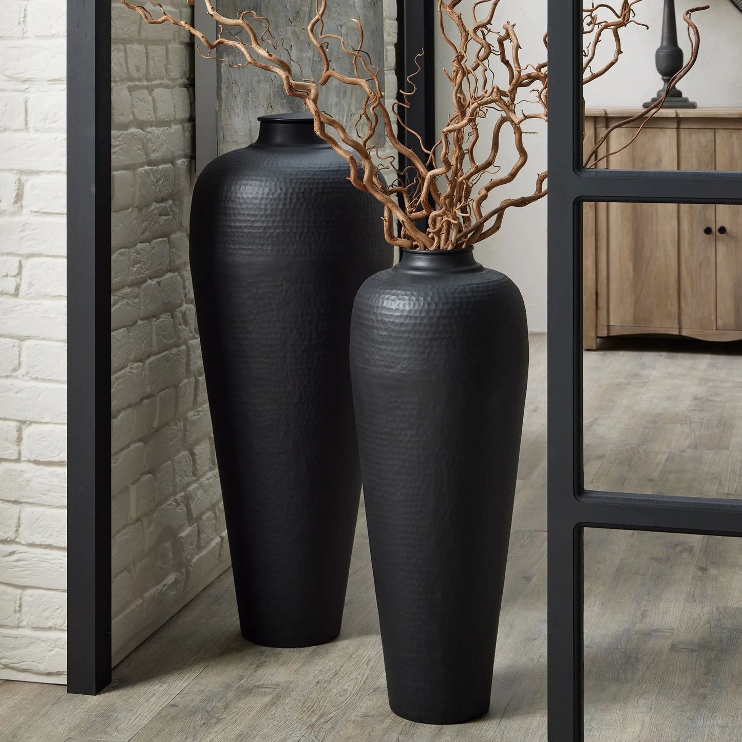 Matt Black Hammered Metal Floor Vase 103x40cm - Click Style