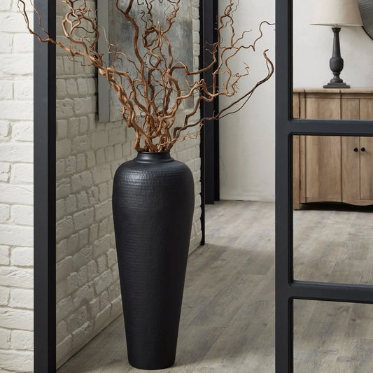 Matt Black Hammered Metal Floor Vase 80x31cm - Click Style