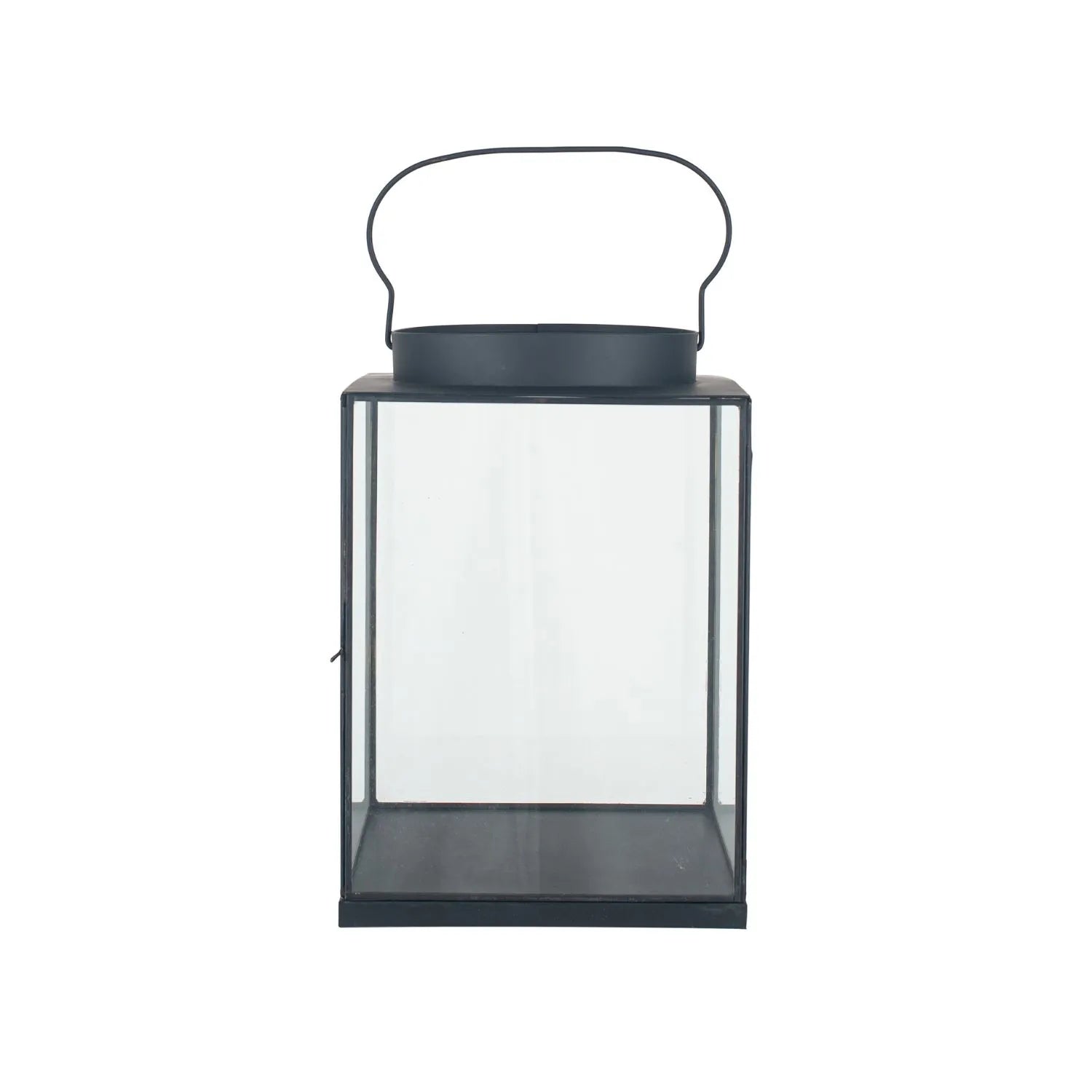 Matt Black Lantern with Glass Panels & Loop Handle – Decorative Metal Candle Holder 37x25x25cm - Click Style