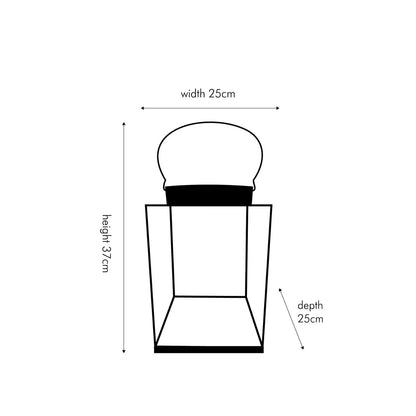 Matt Black Lantern with Glass Panels & Loop Handle – Decorative Metal Candle Holder 37x25x25cm