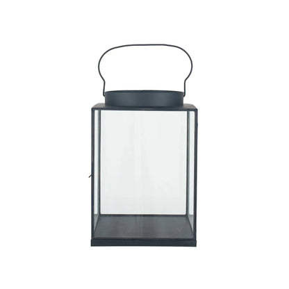 Matt Black Lantern with Glass Panels & Loop Handle – Large Decorative Metal Candle Holder 45x30x30cm - Click Style