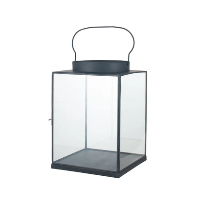 Matt Black Lantern with Glass Panels & Loop Handle – Large Decorative Metal Candle Holder 45x30x30cm - Click Style