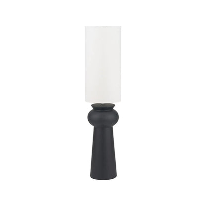 Matt Black Totem Sculptural Ceramic Floor Lamp with Tall Natural Cotton Flecked Drum Shade – Contemporary Statement Floor Light 124x29x29cm | Click Style