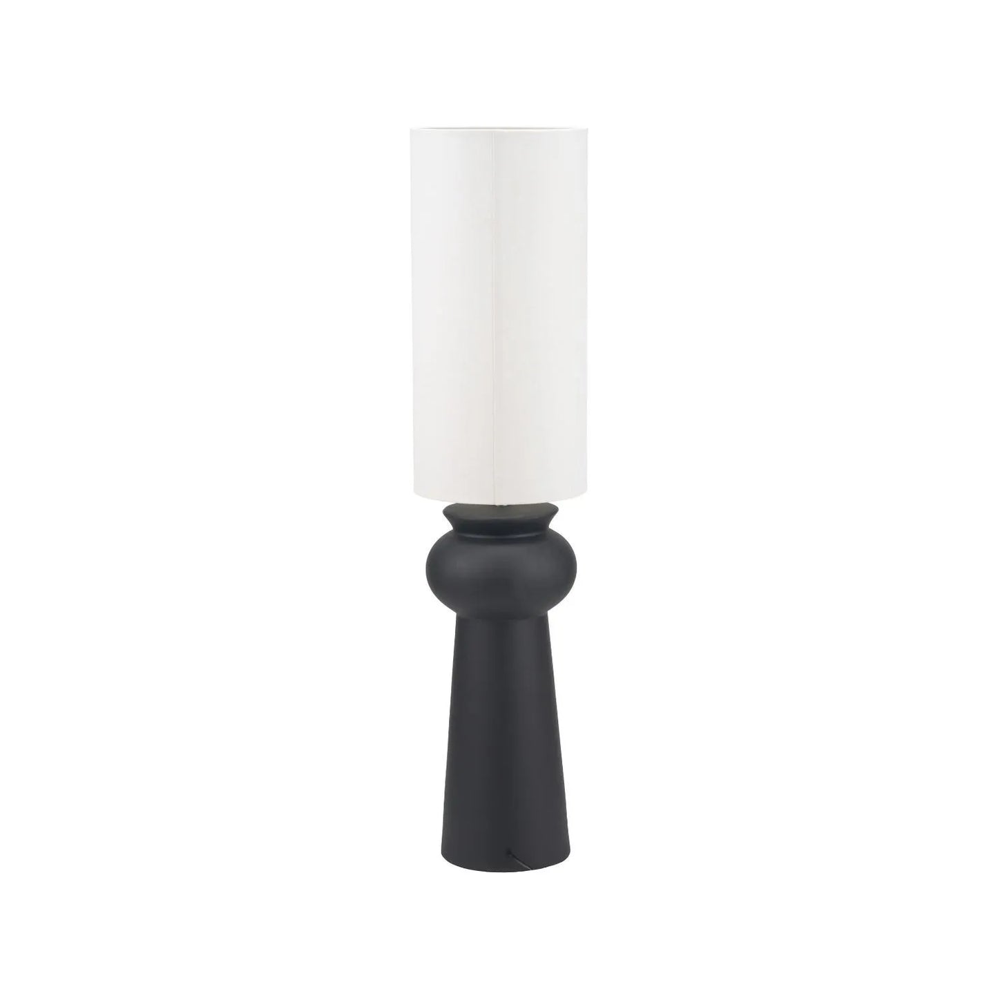Matt Black Totem Sculptural Ceramic Floor Lamp with Tall Natural Cotton Flecked Drum Shade – Contemporary Statement Floor Light 124x29x29cm | Click Style