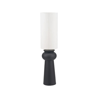 Matt Black Totem Sculptural Ceramic Floor Lamp with Tall Natural Cotton Flecked Drum Shade – Contemporary Statement Floor Light 124x29x29cm | Click Style