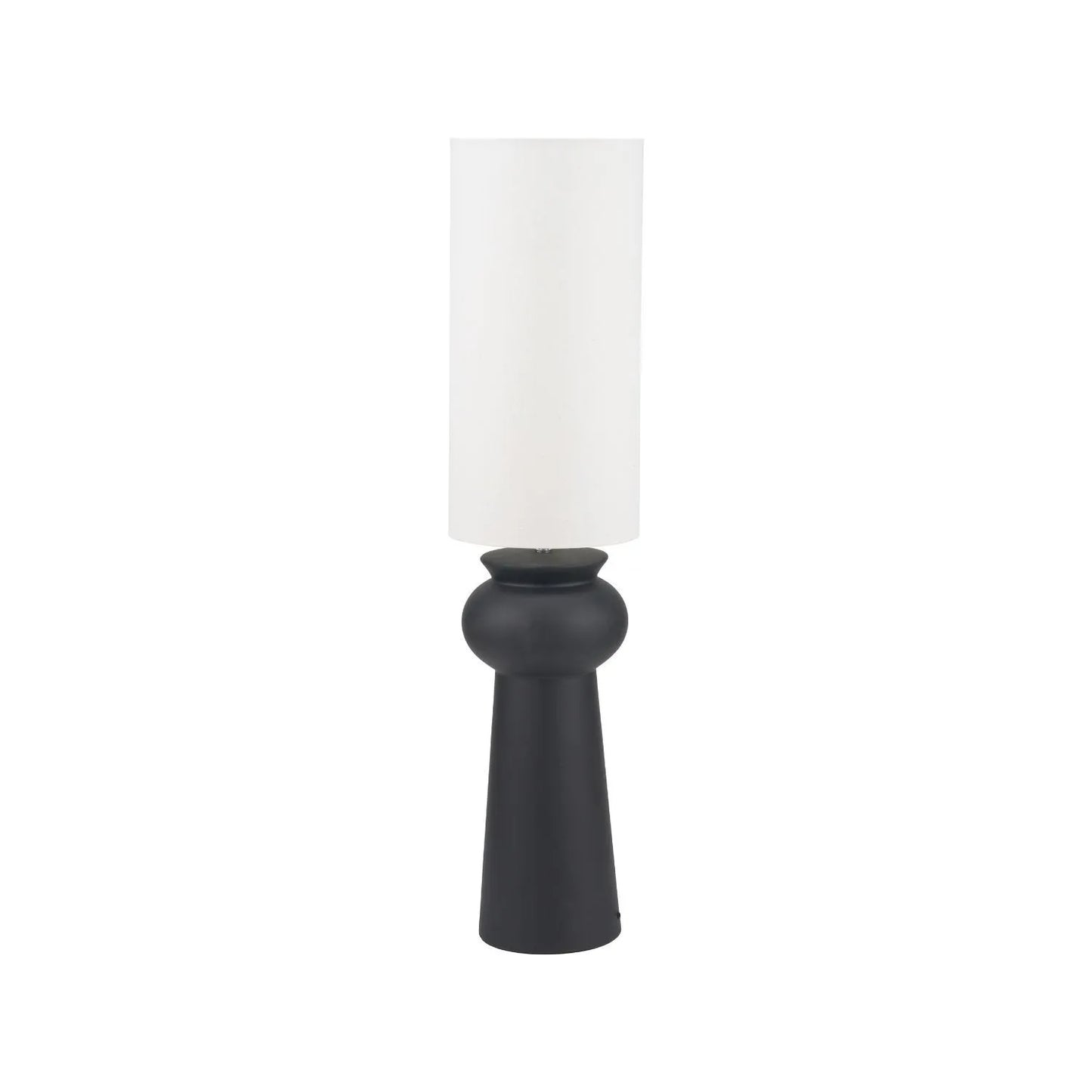 Matt Black Totem Sculptural Ceramic Floor Lamp with Tall Natural Cotton Flecked Drum Shade – Contemporary Statement Floor Light 124x29x29cm | Click Style