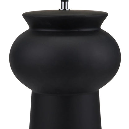 Matt Black Totem Sculptural Ceramic Floor Lamp with Tall Natural Cotton Flecked Drum Shade – Contemporary Statement Floor Light 124x29x29cm | Click Style