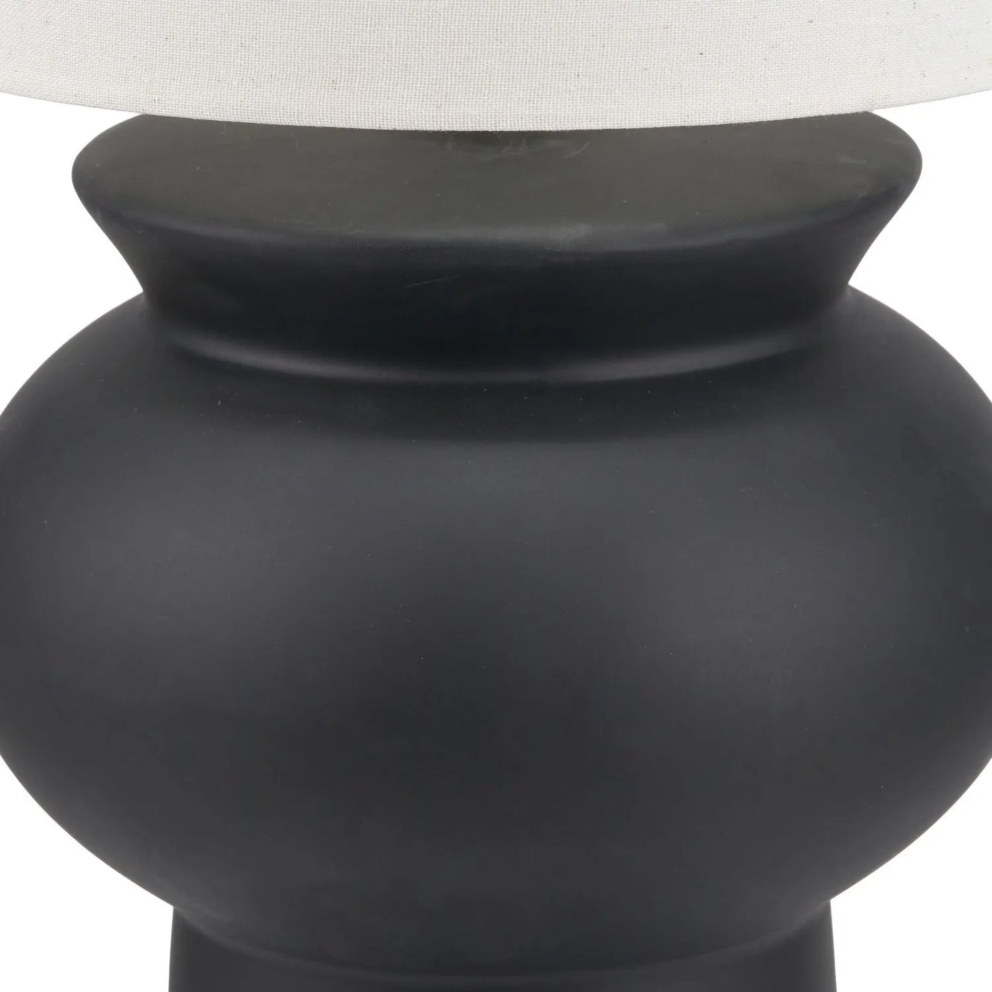 Matt Black Totem Sculptural Ceramic Floor Lamp with Tall Natural Cotton Flecked Drum Shade – Contemporary Statement Floor Light 124x29x29cm | Click Style