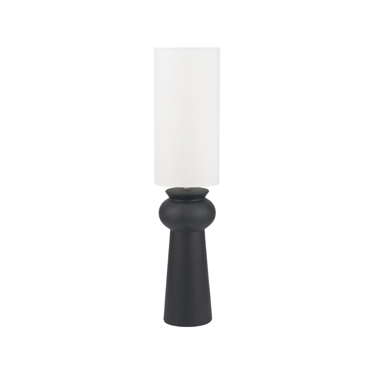 Matt Black Totem Sculptural Ceramic Floor Lamp with Tall White Cotton Drum Shade – Contemporary Monochrome Statement Floor Light 124x29x29cm | Click Style