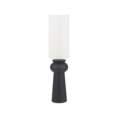 Matt Black Totem Sculptural Ceramic Floor Lamp with Tall White Cotton Drum Shade – Contemporary Monochrome Statement Floor Light 124x29x29cm | Click Style