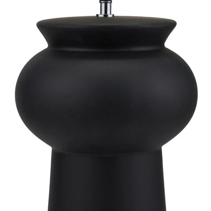 Matt Black Totem Sculptural Ceramic Floor Lamp with Tall White Cotton Drum Shade – Contemporary Monochrome Statement Floor Light 124x29x29cm | Click Style