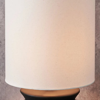 Matt Black Totem Sculptural Ceramic Floor Lamp with Tall White Cotton Drum Shade – Contemporary Monochrome Statement Floor Light 124x29x29cm | Click Style