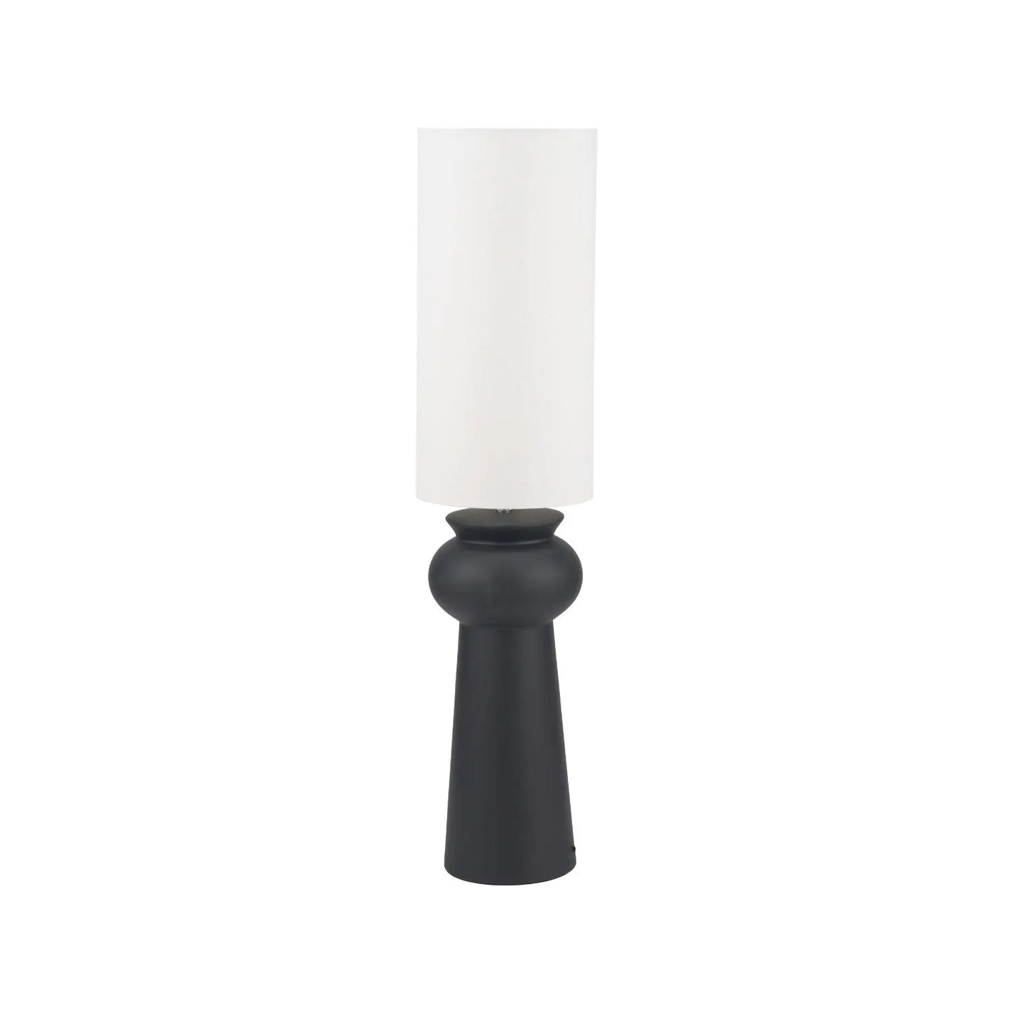Matt Black Totem Sculptural Ceramic Floor Lamp with Tall White Cotton Drum Shade – Contemporary Monochrome Statement Floor Light 124x29x29cm | Click Style