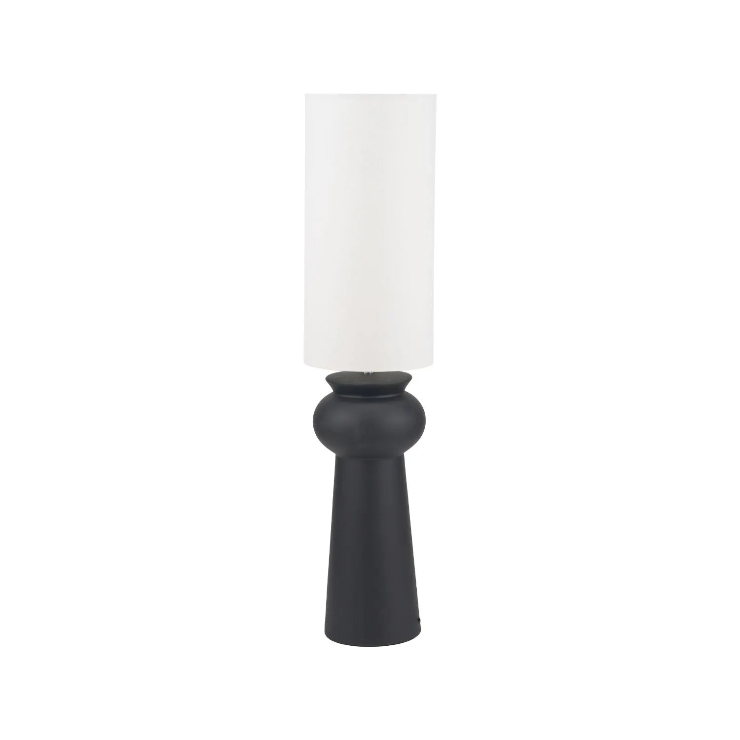 Matt Black Totem Sculptural Ceramic Floor Lamp with Tall White Cotton Drum Shade – Contemporary Monochrome Statement Floor Light 124x29x29cm | Click Style
