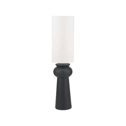 Matt Black Totem Sculptural Ceramic Floor Lamp with Tall White Cotton Drum Shade – Contemporary Monochrome Statement Floor Light 124x29x29cm | Click Style