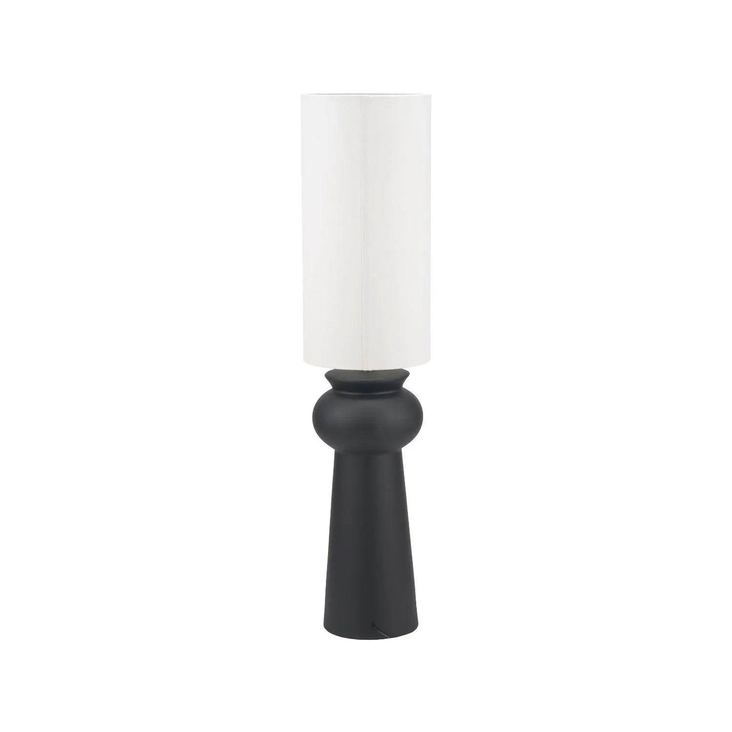 Matt Black Totem Sculptural Ceramic Floor Lamp with Tall White Cotton Drum Shade – Contemporary Monochrome Statement Floor Light 124x29x29cm | Click Style