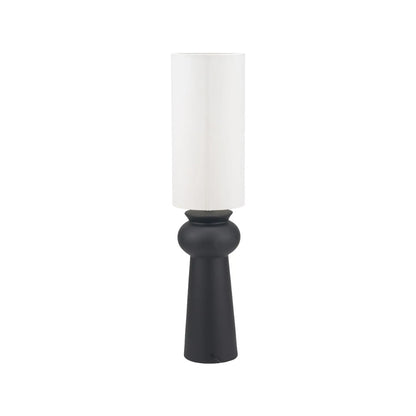 Matt Black Totem Sculptural Ceramic Floor Lamp with Tall White Cotton Drum Shade – Contemporary Monochrome Statement Floor Light 124x29x29cm | Click Style