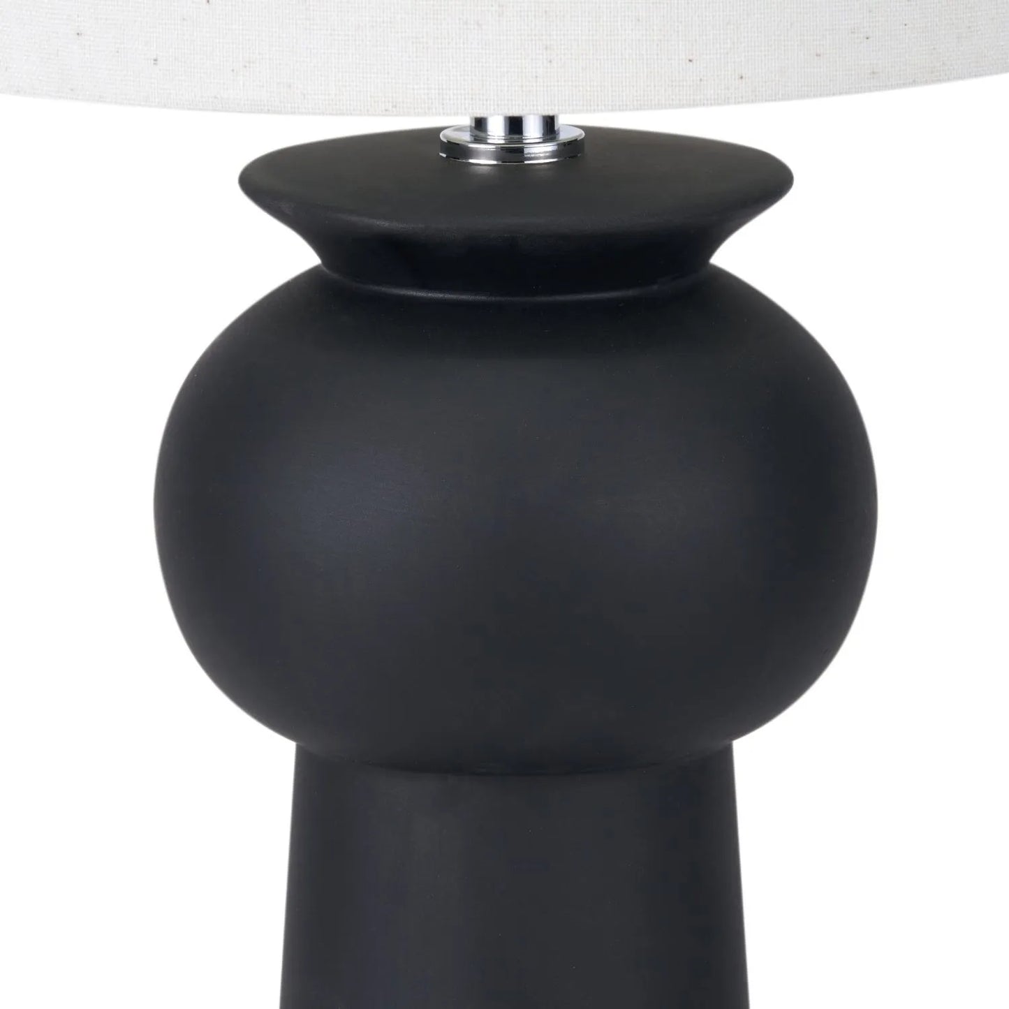 Matt Black Totem Sculptural Ceramic Table Lamp with Tall Natural Cotton Flecked Drum Shade – Contemporary Statement Table Light 66x24x24cm | Click Style