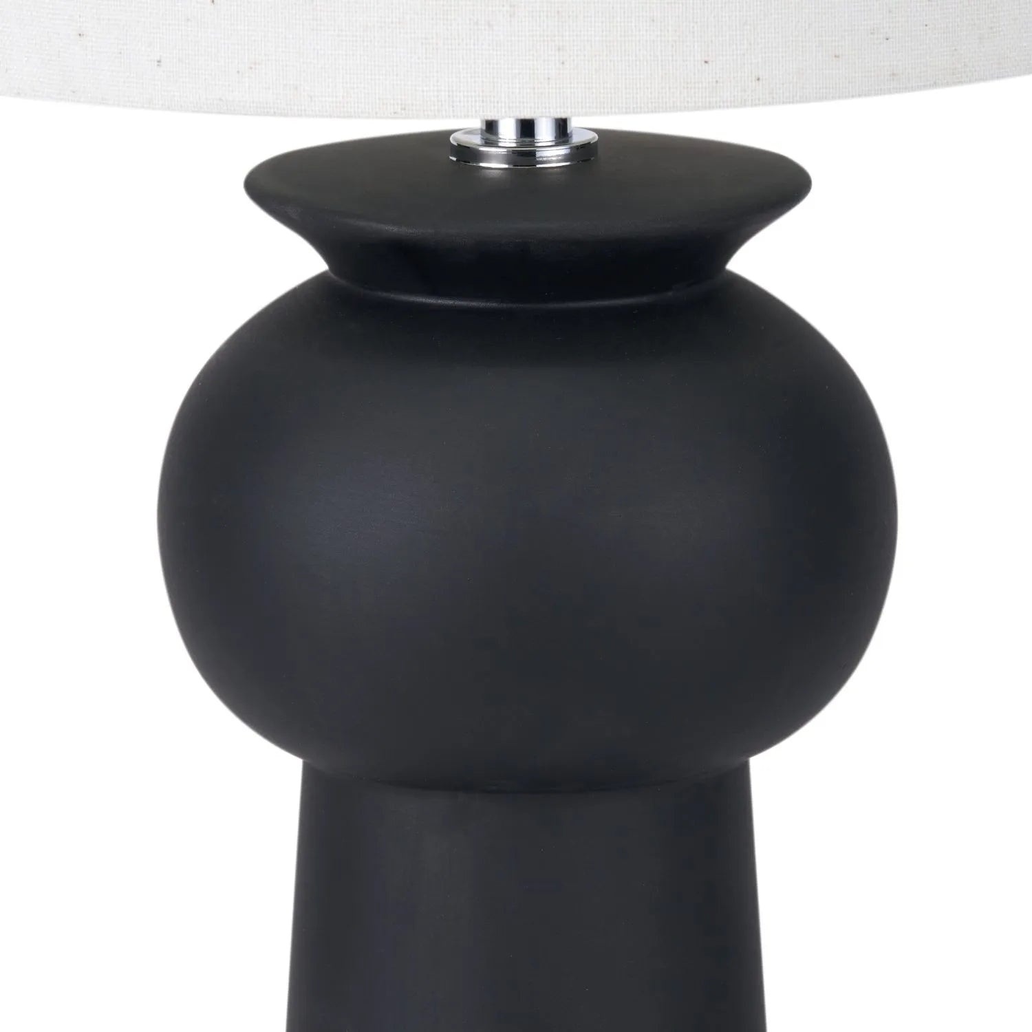 Matt Black Totem Sculptural Ceramic Table Lamp with Tall Natural Cotton Flecked Drum Shade – Contemporary Statement Table Light 66x24x24cm | Click Style