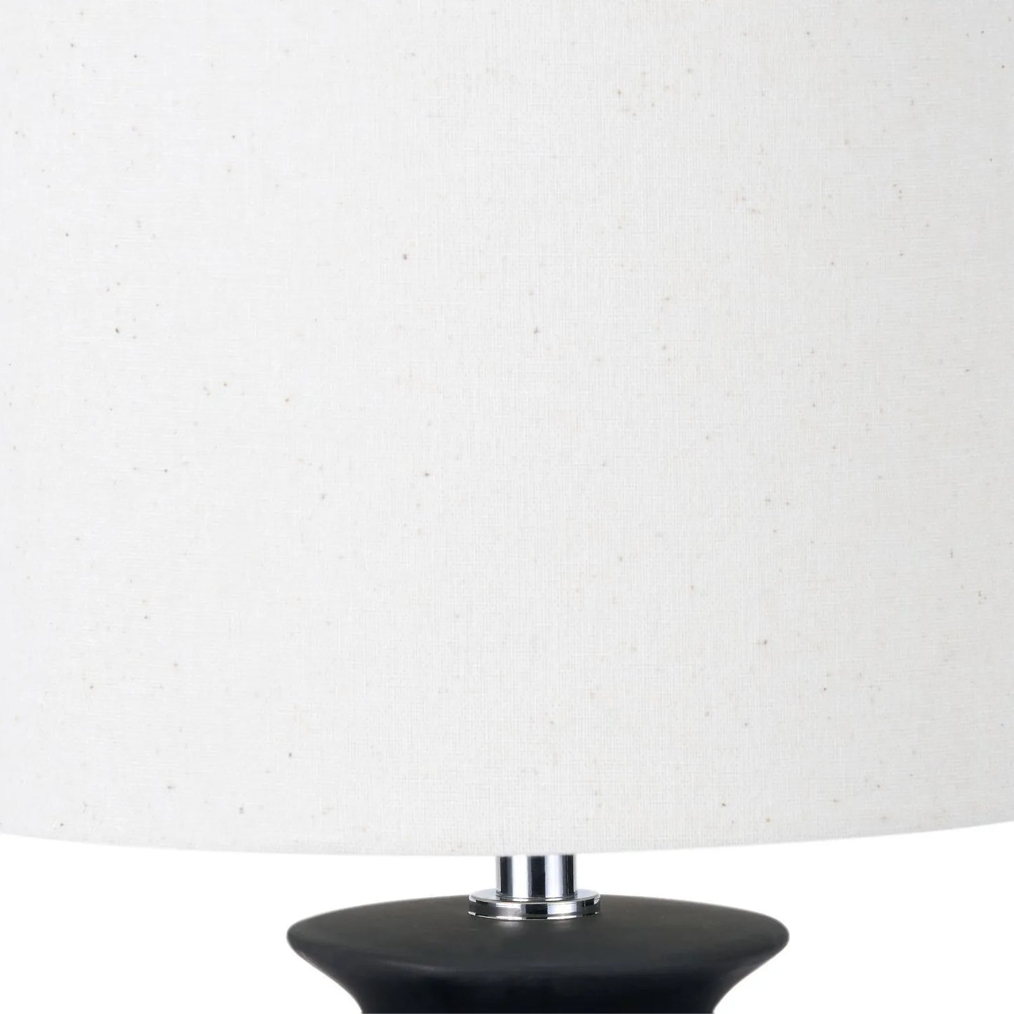Matt Black Totem Sculptural Ceramic Table Lamp with Tall Natural Cotton Flecked Drum Shade – Contemporary Statement Table Light 66x24x24cm | Click Style