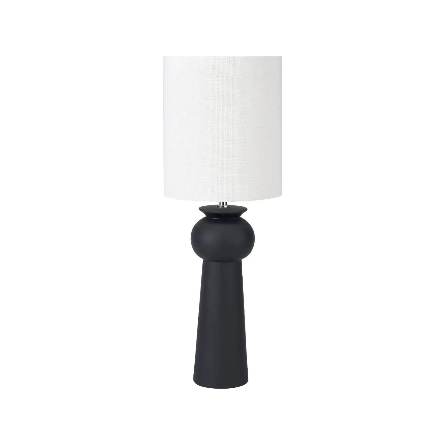 Matt Black Totem Sculptural Ceramic Table Lamp with Tall Natural Cotton Flecked Drum Shade – Contemporary Statement Table Light 66x24x24cm | Click Style