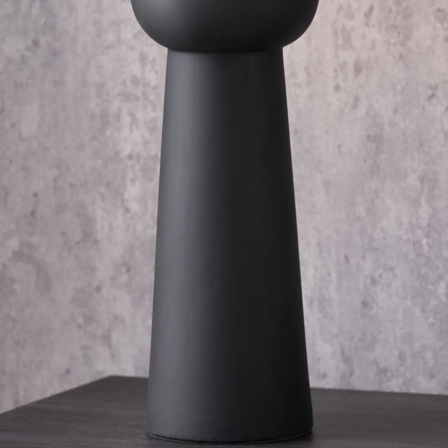 Matt Black Totem Sculptural Ceramic Table Lamp with Tall Natural Cotton Flecked Drum Shade – Contemporary Statement Table Light 66x24x24cm | Click Style