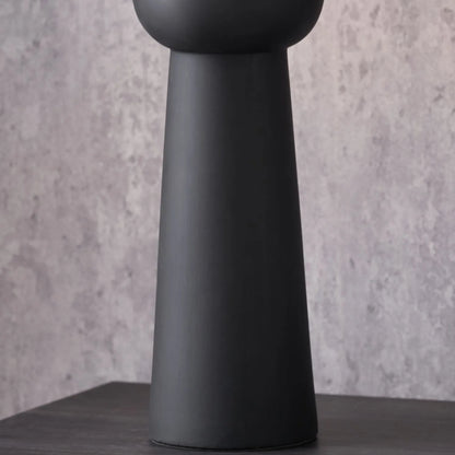 Matt Black Totem Sculptural Ceramic Table Lamp with Tall Natural Cotton Flecked Drum Shade – Contemporary Statement Table Light 66x24x24cm | Click Style